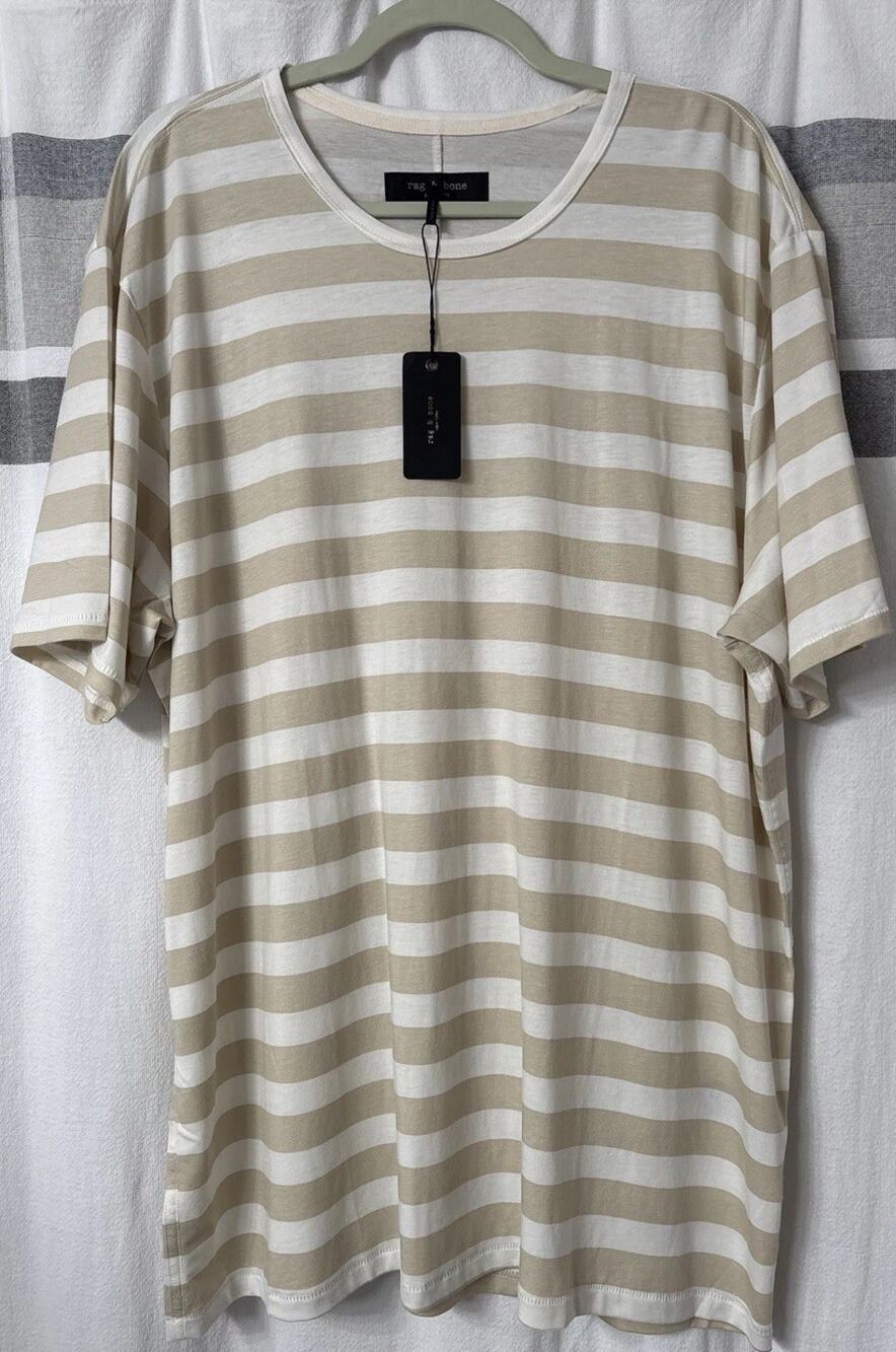 NWT Rag & Bone Stork Stripe Lightweight Short Sleeve Tee Shirt Mens 2XL $98